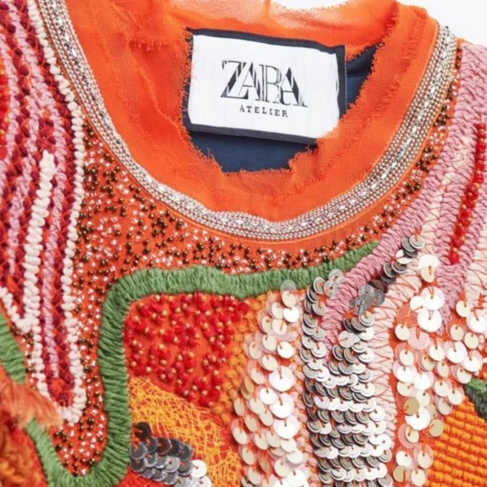 RARE!! NWT ZARA ATELIER BEADED DRESS LIMITED EDITION ORANGE S M GORGEOUS!! - Picture 4 of 13